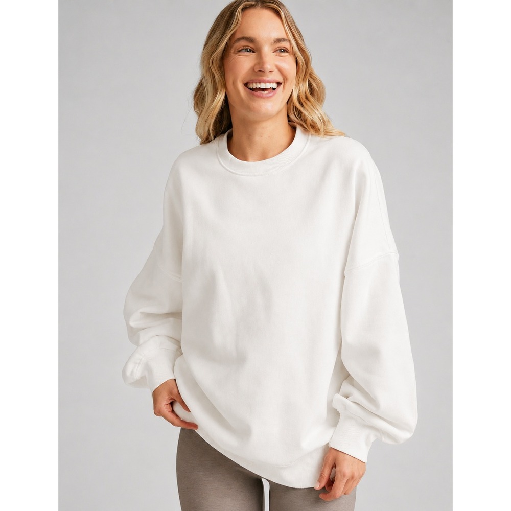 Beyond Yoga Women's White Oversized Fleece Crewneck Sweatshirt Size Small